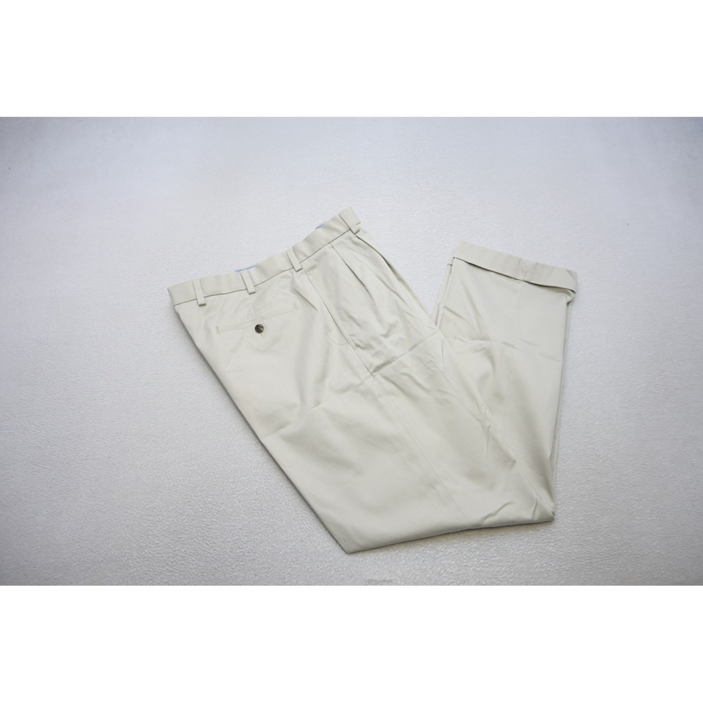 Brooks Brothers Stretch Khaki Chino Pants Mens 35x30 Tan Elliot Pleated Cuffed